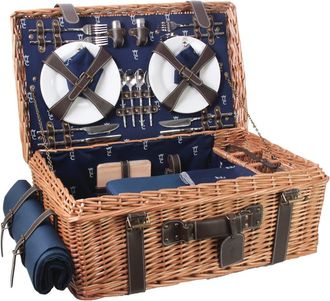 Les Jardins de la Comtesse Cesta picnic de mimbre y cuero Champs-Elysées azul para 4 personas