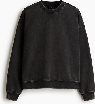 H&M Oversized Fit Washed-look Sweatshirt in Black at Nordstrom, Size Xx-Large