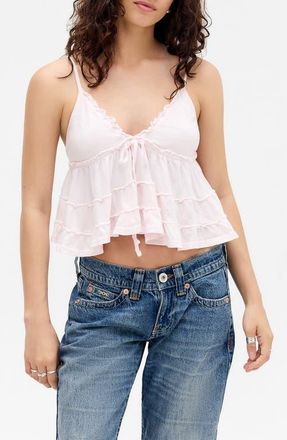 BDG Frill Babydoll Crop Camisole in Pink at Nordstrom, Size X-Large