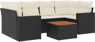 vidaXL Set De Comedor De Jard&iacute;n 7 Pzas Y Cojines Rat&aacute;n Sint&eacute;tico Negro Vidaxl
