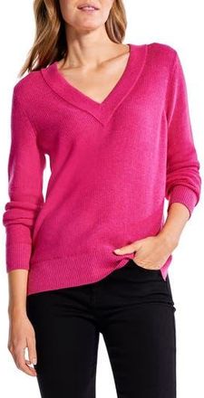 Nic+Zoe Waffle Stitch V-Neck Sweater in Shocking Pink at Nordstrom Rack, Size X-Small