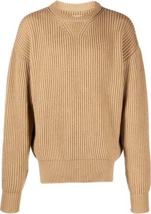 Jil Sander crew-neck ribbed-knit jumper - men - Wool - 46 - Neutrals