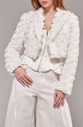 Azalea Wang Briarrose Rosette Crop Blazer in White at Nordstrom, Size X-Large