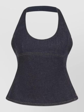 Jacquemus halterneck denim top contrast stitching detail