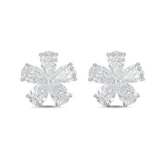 Diana M. Jewels 14kt White gold 3.00cts lab grown Pear shaped diamond flower cluster stud earrings