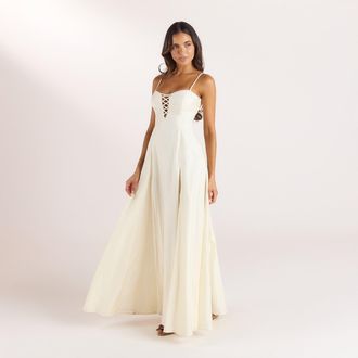 Lounge Embroidered Lace-Up Maxijurk - Botercr&egrave;me - 34