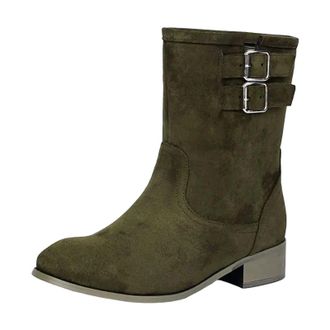 Generic Womens Leisure Ankle Boots Round Toe Med Chunky Heel Slip On Design With A Decorative Buckle Casual Daily Booties