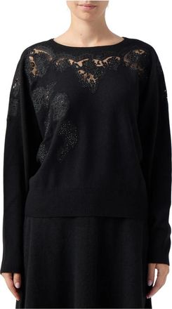 Ermanno Scervino Girocollo Pizzo e Cristalli - Knitwear - Mujer - Negro - XL