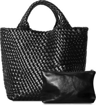 Generic Dyalsa Women Woven Handbag Soft Vegan Leather Shoulder Bag Summer Handmade Hobo Bag Clutch Bag Set for Work Travel (Black)