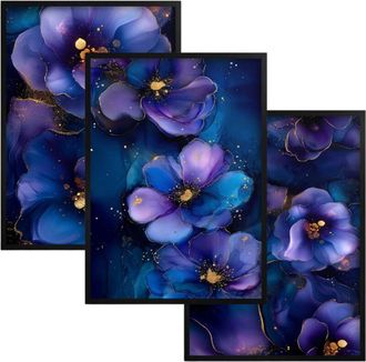 OEM P&oacute;steres De Arte Mural Con Marco Negro Y Flores Doradas Para Dormitorio