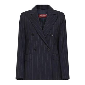 Max Mara Blazers, female, Blue, Size: XL Double-breasted pinstripe wool blazer