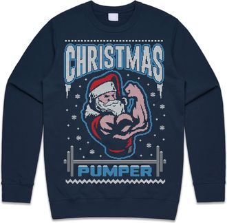 Sanfran Clothing Christmas Pumper Xmas Sweatshirt Gym Workout Fitness Bodybuilding Lifting Jumper Sweater Medium/Navy Blue