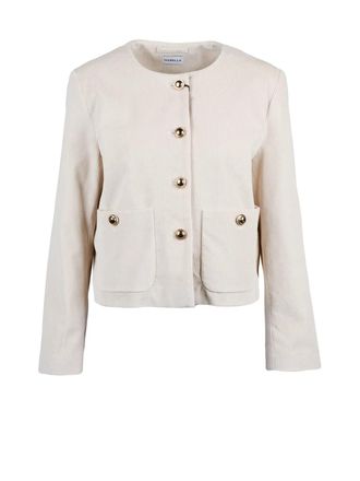Marella Cropped Velvet Jacket with Jewel Button Closure