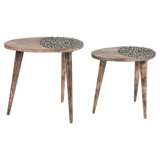 Beliani Beliani - Conjunto De 2 Mesas Auxiliares De Madera De Mango Oscura Caf&eacute; Oriental Khetua