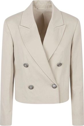 Brunello Cucinelli Cropped Double-Breasted Jacket - Dames - Blazers - Beige - S - Katoen - Jassen