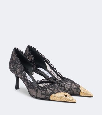 Jimmy Choo London Faiz leather-trimmed lace pumps