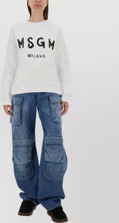 Msgm brushed logo print crew neck sweatshirt