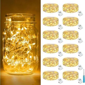 OEM Juego De 12 Mini Guirnaldas De Luces Led A Pilas, 2 M, 20 Led, 3 Modos, Resistente Al Agua Ip65, Peque&ntilde;as Guirnaldas De Luces Led Para Interiores, Ide