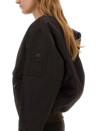 Courr&egrave;ges Bow Neck Polyamide Bomber Jacket - Brown