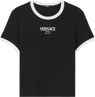 Versace T-shirt met logo-opdruk - Dames - T-shirts - Zwart - XS - Tops