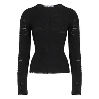 The Attico Long Sleeve Tops, female, Black, Size: S Fringe-detail long sleeve top