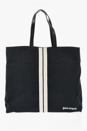 Palm Angels Cotton Tote Bag with Contrast Band and Leather Handles size Unica