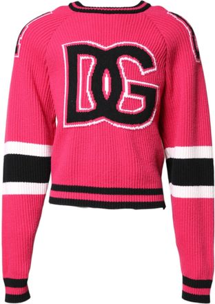 Dolce & Gabbana Mens Logo-Embroidered Knit Sweatshirt Pink Cotton Nylon Sweatshirts