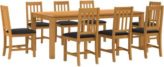 vidaXL Conjunto De Comedor 9 Uds. Negro Madera De Roble S&oacute;lido Vidaxl