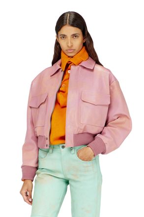 Diesel Aviator jacket in treated leather - Leather jackets - Woman - Pink