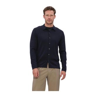 Profuomo Truien & Vesten, Heren, Blauw, M, Linnen, Truien Vesten Polo Full Button Ls Extrafine Merino