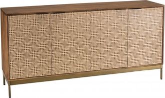 Macabane Aparador de madera de mango 4 puertas con motivos étnicos