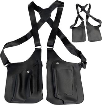 Generic Shoulder Bag - Men Outdoor Fashion, Double Shoulder Strap, Multi Pocket Bag Fashion Outdoor Shoulders PU Leather Pocket, Bags for Travel Shopping, Dur