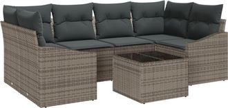 vidaXL Sofa Set with Cushion with Pillow 7 pcs Grey Poly Rattan vidaXL