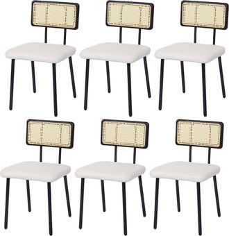 Hhg Hhg - Nunca Usado] Lote De 6 Sillas De Comedor 707, Sill&oacute;n Silla, Madera Poly Rattan Metal Boucl&eacute;, Tela/textil Blanco