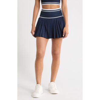 Zella Mixed Media Pleated Sport Skirt in Navy Sapphire at Nordstrom, Size X-Large