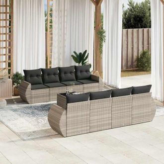vidaXL Set Muebles Jard&iacute;n 9 Pzas Y Cojines Rat&aacute;n Sint&eacute;tico Gris Claro Vidaxl