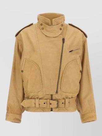 Isabel Marant leather asymmetric high neck biker jacket