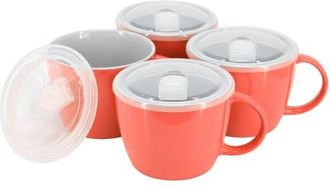Gibson Home 4 Piece 25 Ounce Stoneware Soup Cup Set with Lid in Red at Nordstrom