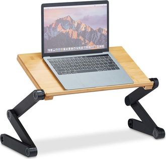 Relaxdays Relaxdays Laptop Stand Bamboo & Aluminium, 15 Inch Notebook Holder, Adjustable Height, HWD: 47.5 x 60 x 26 cm, Natural