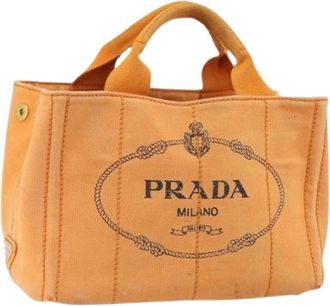 Prada Pre-owned Tote Bags, female, Orange, Size: ONE SIZE Pre-owned Canvas Tote Bag