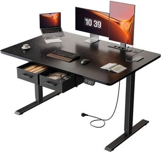 OEM Escritorio El&eacute;ctrico Hlonone De Pie Y Sentado, 120 X 80 Cm, Con Toma De Corriente Integrada, 2 Cajones Extra&iacute;bles, Puerto Usb-c, Negro