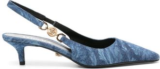 Versace 40mm Barocco-print denim pumps - women - Calf Leather/Calf Leather/Fabric - 36 - Blue