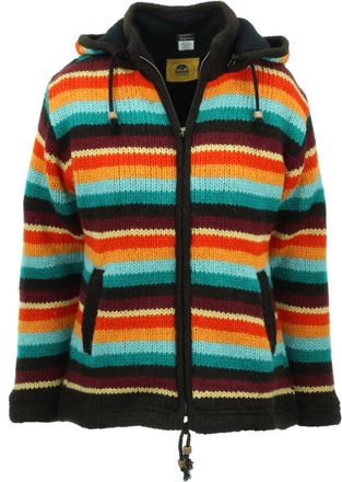 Loud Elephant Hand Knitted Wool Hooded Jacket Cardigan Ladies Cut - Stripe Retro D (Medium)