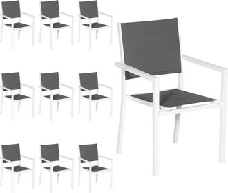 Happy Garden Lote de 10 sillas tapizadas grises en aluminio blanco