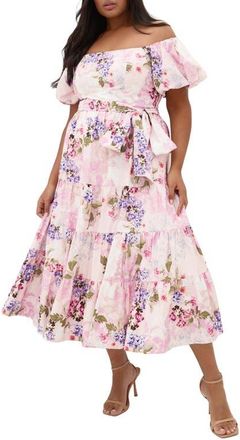 City Chic Aliyah Floral Print Midi Dress in Antique Bloom at Nordstrom, Size Xs