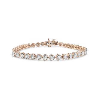 House of Brilliance 10K Rose Gold Plated.925 Sterling Silver 1.0 Cttw Miracle Set Diamond Heart-Link 7 Tennis Bracelet (I-J Color, I2-I3 Clarity)