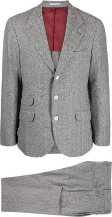 Brunello Cucinelli Medium Grey Herringbone Suit, Brand Size 54 (US Size 44)