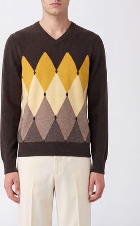 Ballantyne Maglia girocollo in 100% cashmere con motivo a rombi