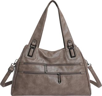 Generic Women PU Leather Shoulder Crossbody Bag with Zipper for Daily Use (Khaki)