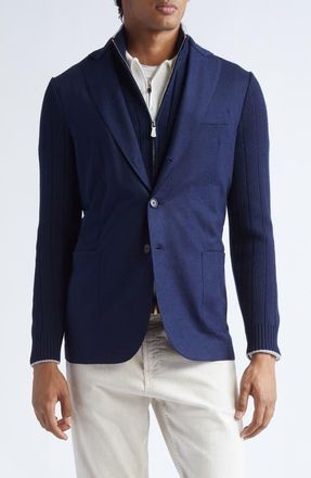 Eleventy Mixed Media Wool Blazer with Removable Bib in Navy Blue at Nordstrom, Size Xx-Large